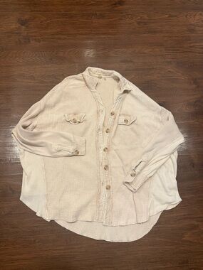 Free People Cream Waffle Knit Top